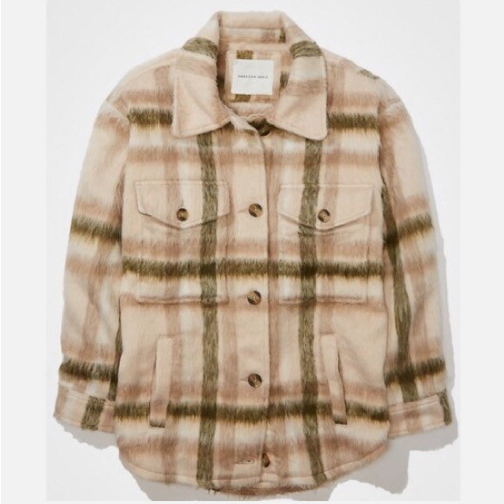 ⭐️NWOT American Eagle Fuzzy Plaid Shacket